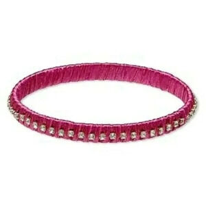 Rich India Magenta Rose Pink Satin Crystal Fabric Wrapped Brass Bangle Bracelet